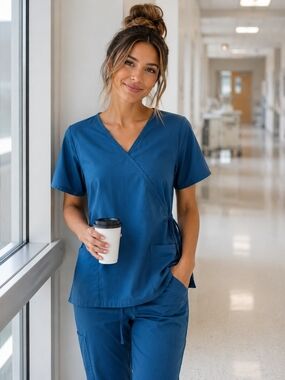 Uniform Advantage Women's Wrap V-Neck Scrub Top - Navy Blue